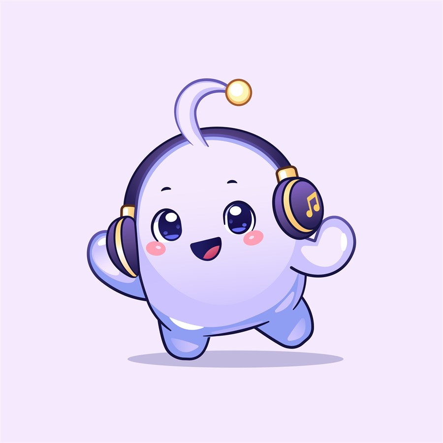 The MyInstrumentBuddy mascot: a small round character in headphones, smiling, with a music note on the earcup.